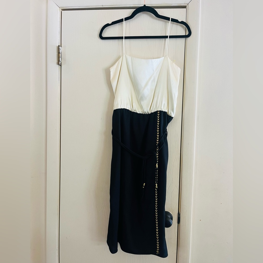 VTG 70s Whimsygoth Dark Feminine Disco Union Made gold detail slip Dress M/L